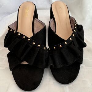 Catherine‎ Malandrino-1" Chunky heel velvet black slides Azaria-8.5
